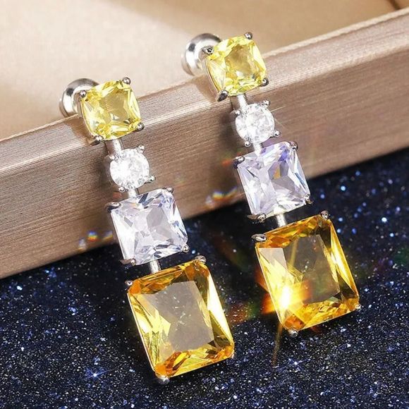 👠Lux Yellow Citrine and Diamond Drop Earrings - Picture 1 of 14